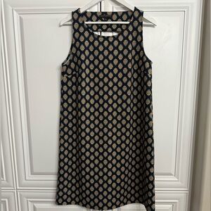 Banana Republic Factory Sz Medium Navy Print Sleeveless Shift Dress Open Back